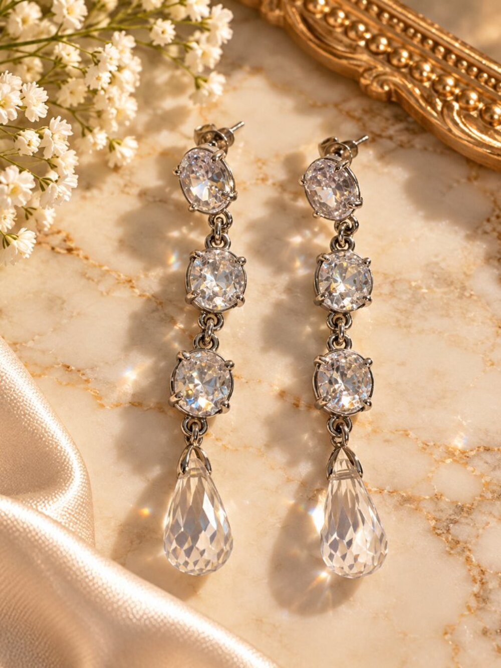 Elegant Clear Crystal Drop Earrings Silver Tone Dangle Statement Jewelry